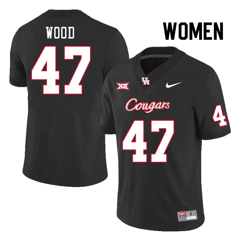 Women #47 Justin Wood Houston Cougars College Football Jerseys Stitched-Black